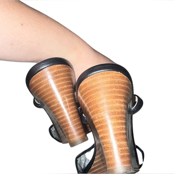 Cole Haan Black and Brown Woven Wedge Sandals - Picture 4 of 6